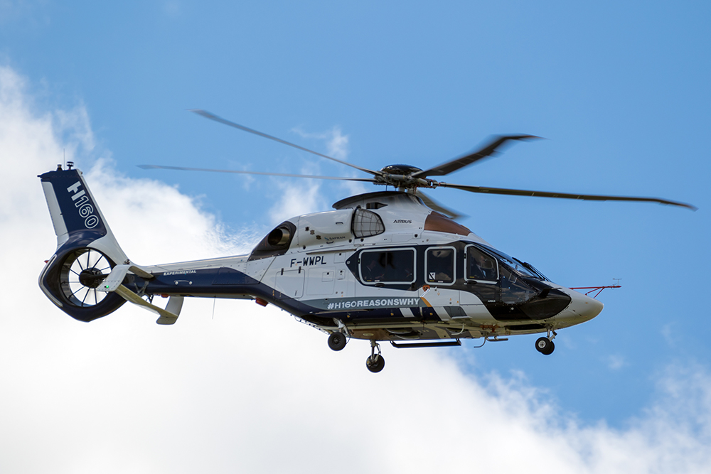 LE BOURGET PARIS - JUN 21, 2019: Airbus H160 helicopter in fligh