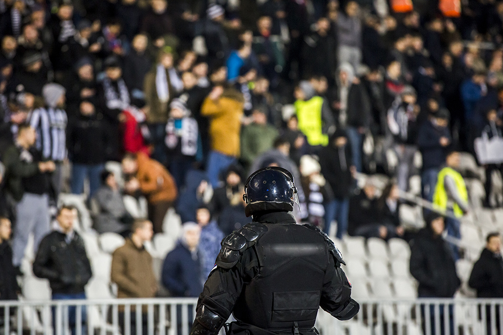 Special police unit at the stadium event secure a safe match aga