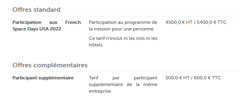 FRENCH SPACE DAYS ETATS UNIS 2022 OFFRES